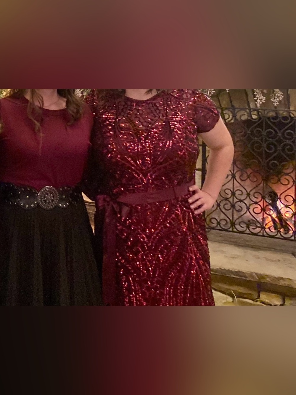 R & M Richards Burgundy Sequin Evening Gown - Picture 4 of 12